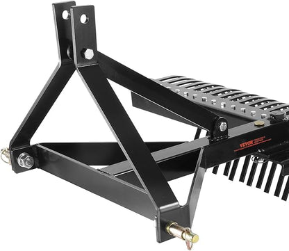 VEVOR Tow Behind Dethatcher, 72-inch Tow Dethatcher with 36 Steel Tines, 3-Point Lawn Dethatcher Rake with Attachments for Tractor, Landscape Rake for Garden, Farm, Grass