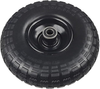 10" Solid Rubber Tires, 2 Pack Flat Free 4.10/3.50-4'' Wheels with 5/8” Axle Bore Hole and Double Sealed Bearings - Compatible with Hand Truck, Wheelbarrow, Dolly, Gorilla Carts, Black