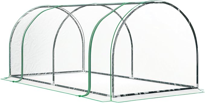 Outsunny 7' x 3' x 2.5' Mini Greenhouse, Portable Tunnel Green House with Roll-Up Zippered Door, UV Waterproof Cover, Steel Frame, Clear