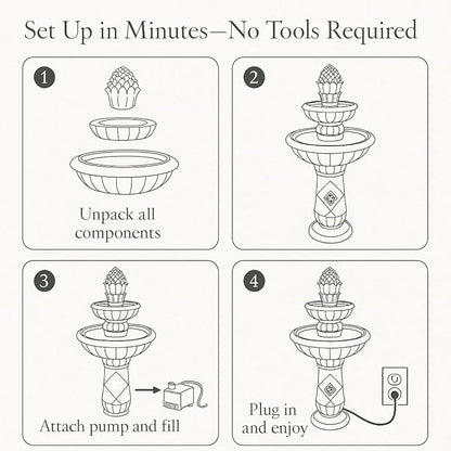 Teamson Home 39" Outdoor Water Fountain, 2 Tier Pineapple Pedestal Waterfall Fountain with Pump, Garden Patio Yard Décor, Durable Polyresin, Weatherproof, Iron Gray