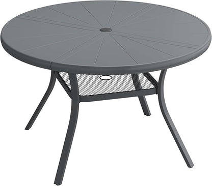 VICLLAX Outdoor Patio Round Dining Table, 40.6"x 40.6" Aluminum Tabletop with Storage Shelf for Deck Lawn Garden Backyard, Dark Grey