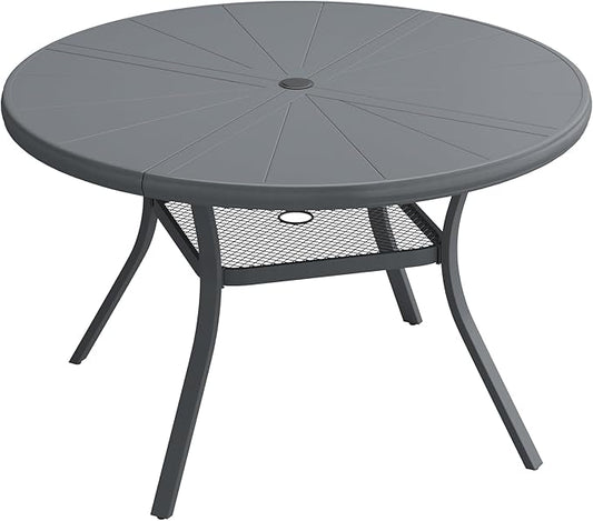 VICLLAX Outdoor Patio Round Dining Table, 40.6"x 40.6" Aluminum Tabletop with Storage Shelf for Deck Lawn Garden Backyard, Dark Grey