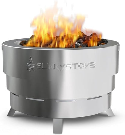 Slinky Stove Smokeless Fire Pit for Outdoor Wood-Burning - 23-Inch Patented Collapsible Firepit with Cooking Grill - Portable Stainless Steel Solo Pit for Camping, Backyard, Patio Bonfires