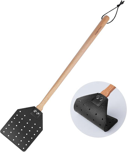 Fly Swatter - Long Hand Wood Fly Swatters with Hanging Rope, Heavy Duty Fly swatter for Home/Classroom/Office(Black)