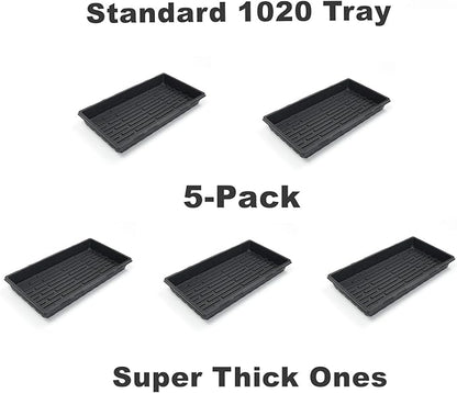 Plant Growing Nursery, Standard 1020 Trays Plastic Sturdy Farmer Self Seedling Tray for Microgreens Indoor Nursery Pots Transplantation (5-Pack, 21.6"×11.2", 2.52" Deep, no Holes)