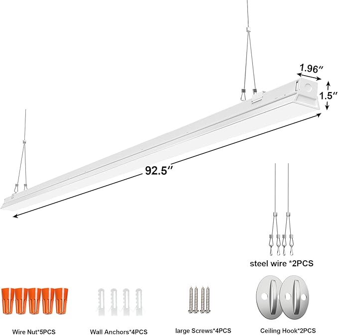 ANTLUX 8FT LED Shop Light Fixture, 110W Strip Light, 12200 LM, 5000K, 8 Foot LED Linear Lights, Linkable led Lighting for Garage Warehouse Workshop, Fluorescent Tube Replacement, 6 Pack