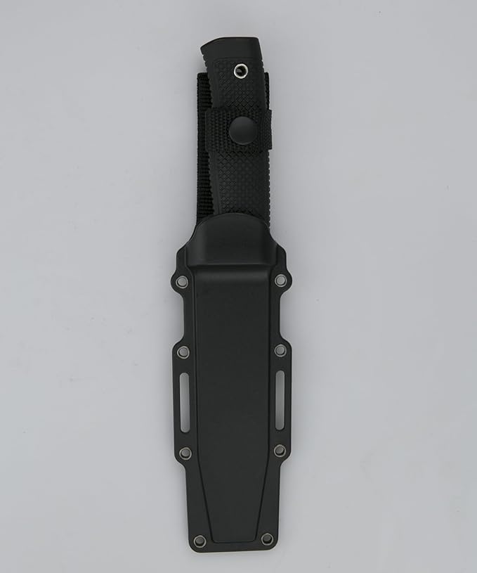 Tactical Fixed Blade Knife, 5.87 inch Blade, 4.65 inch Kray-Ex Handle, Stonewashed 420 Stainless Steel, with Secure-Ex Sheath for Outdoor Camping Hunting Survival (A-Black)