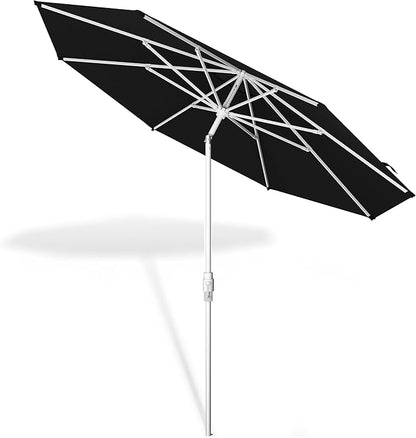 Midtown Umbrellas The Swilt 10 Feet Patio Umbrella in Terylast Ebony (Black) Polyester Fabric - Fiberglass Ribs, Auto-Tilt Aluminum Frame For Backyard, Deck, Garden, Pool - White Pole