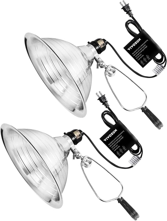 VIVOSUN Clamp Lamp Light with Detachable 8.5 Inch Aluminum Reflector up to 150 Watt E26 Socket (No Bulb Included), 6 Feet Cord, UL Listed, Pack of 2
