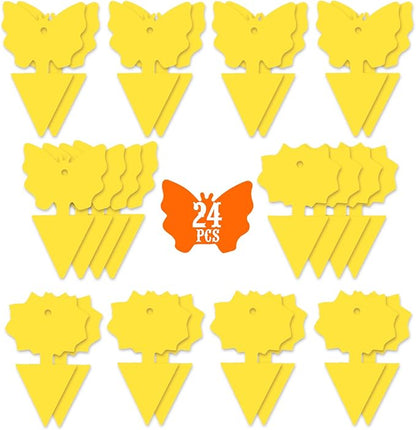 24PCS Fruit Fly Sticky Traps, Fungus Gnat Traps Insect Trap for Plants Kitchen Indoor and Outdoor（24 Light Yellow）