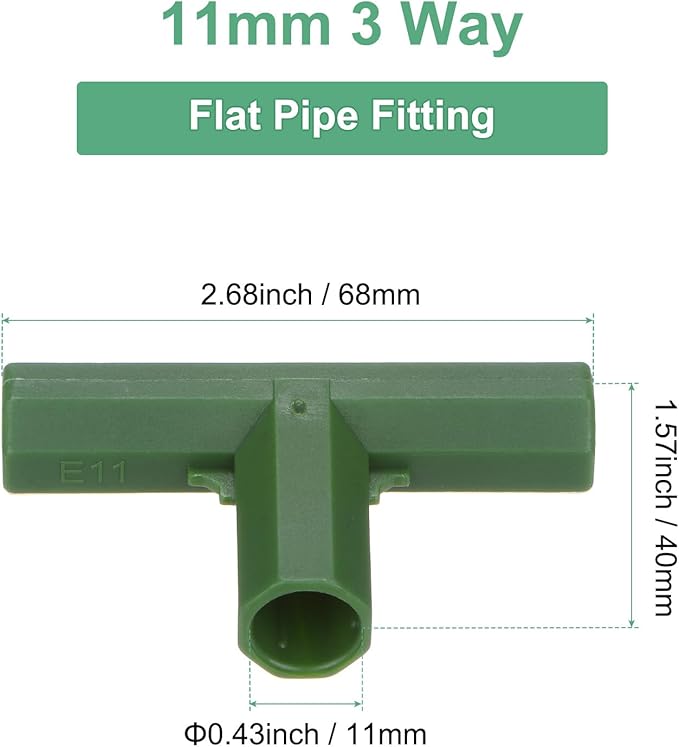 12 Pcs 11mm Greenhouse Frame Building Connectors, 3 Way Flat Pipe Fitting for Grape Trellis/Sunscreen Shed/Gardening Plant Stakes, Greenhouse Accessories [Green]