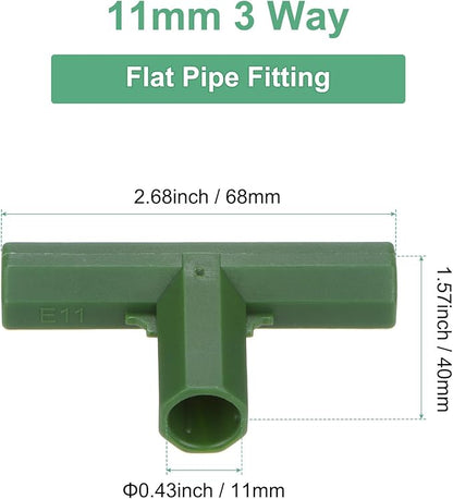 12 Pcs 11mm Greenhouse Frame Building Connectors, 3 Way Flat Pipe Fitting for Grape Trellis/Sunscreen Shed/Gardening Plant Stakes, Greenhouse Accessories [Green]