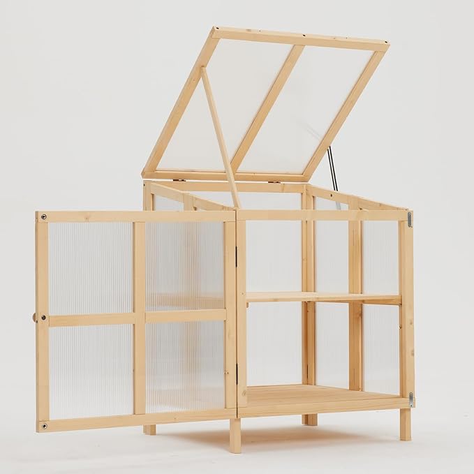 JOYBASE Wooden Cold Frame Greenhouse for Outdoors - 2 Tier Mini Greenhouse with Adjustable Roof - Ideal for Patio, Balcony, Garden & Seed Starting