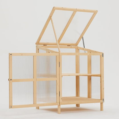 JOYBASE Wooden Cold Frame Greenhouse for Outdoors - 2 Tier Mini Greenhouse with Adjustable Roof - Ideal for Patio, Balcony, Garden & Seed Starting