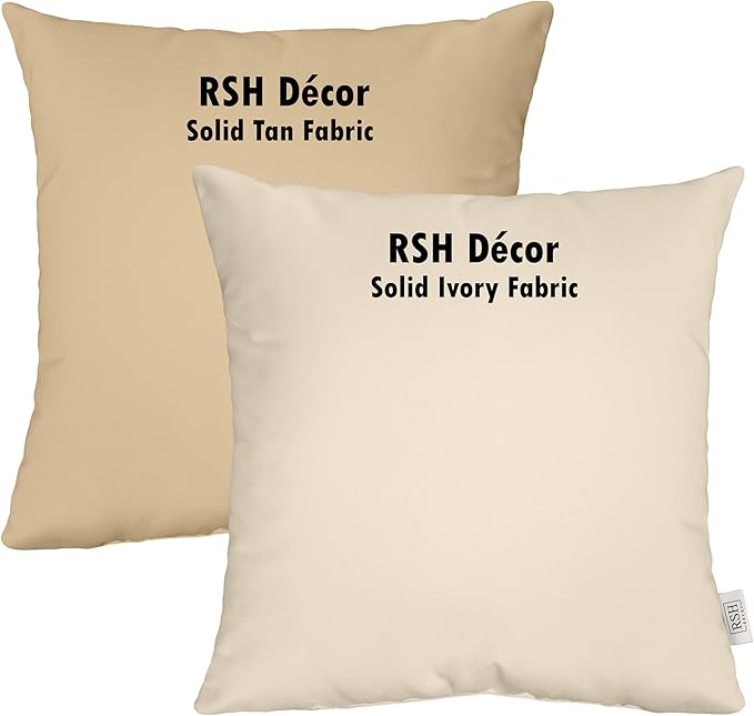 RSH DECOR: Square Throw Pillows Set of 2 | 24” x 24” | All-Weather Spun Fabric | Water and Fade-Resistant | Outdoor Accent Pillows for Patio Furniture | Tan