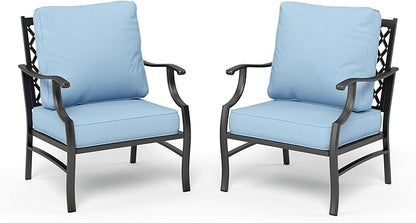 HERA'S HOUSE Outdoor Chairs Set of 2, 2 x Patio Chair with Blue Cushions, All Weather Outdoor Furniture for Lawn Garden Backyard Deck(Leg Chairs)