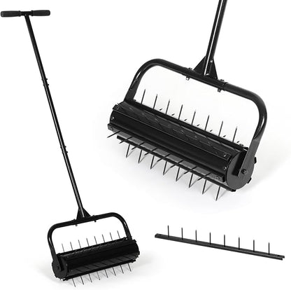 SMONTER Manual Lawn Aerator, 22” Heavy Duty Rolling Aerator Lawn Tool for Yard Garden, Aeration Tool with Spike Soil Penetrator