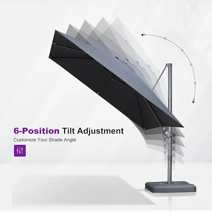 PURPLE LEAF 10' X 13' Patio Umbrella Large Rectangle Outdoor Aluminum Cantilever Umbrella with 3-Year Fade Resistance Recycled Fabric and 360-degree Rotation for Deck Pool Garden, Ocean Slate