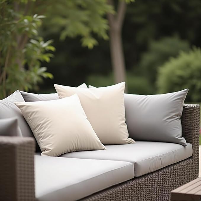 18" x 18" Throw Pillows, Outdoor Waterproof Pillows with Inserts, Square Decorative Pillows for Patio Furniture Garden Couch Sofa Home(Light Khaki, Set of 2)