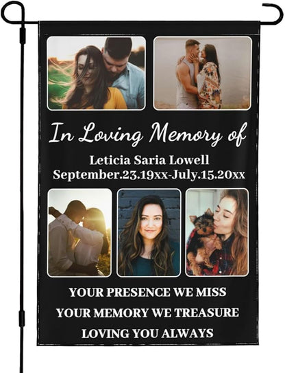 Custom Memorial Flag Personalized Garden Flag for Cemetery in Loving Memory with Photo Name Date Memory Garden Flags For Loss of Loved One Lawn Outdoor Double Sided Yard Flags (Memorial Funeral Flags 1, 12x18(in))