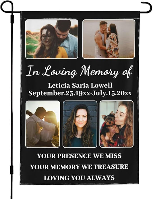 Custom Memorial Flag Personalized Garden Flag for Cemetery in Loving Memory with Photo Name Date Memory Garden Flags For Loss of Loved One Lawn Outdoor Double Sided Yard Flags (Memorial Funeral Flags 1, 12x18(in))
