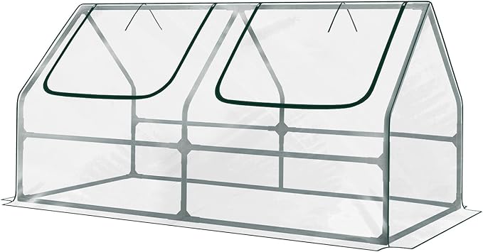 Aoodor 4 x 2 x 2 ft Mini Greenhouse with 2 Zipper Doors, Water Resistant, UV Protected for Flowers, Vegetables and Herbs, Transparent