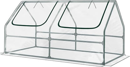 Aoodor 4 x 2 x 2 ft Mini Greenhouse with 2 Zipper Doors, Water Resistant, UV Protected for Flowers, Vegetables and Herbs, Transparent