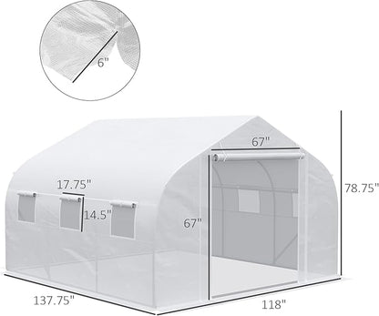 Outsunny 11.5' x 10' x 6.5' Walk-in Greenhouse, Tunnel Green House with Zippered Mesh Door and 6 Mesh Windows, Gardening Plant Hot House with Galvanized Steel Frame, White