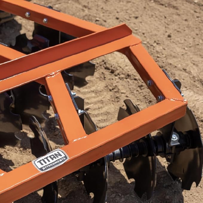 Titan Attachments 3 Point 6ft Notched Disc Harrow Plow Attachment for Cat 1 Tractors, Concave Discs for Tilling, Loosening and Lifting Soil