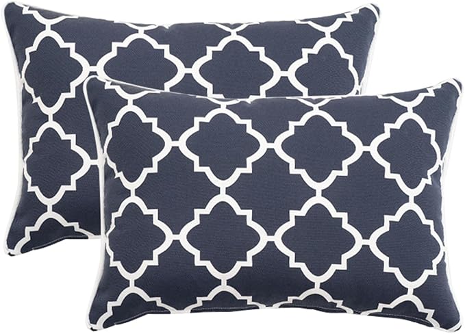 2 Pack Outdoor Throw Pillows 21x15 Inch Water-Resistant Decorative Pillow Cushions with Insert for Patio Garden Porch, Blue Diamond