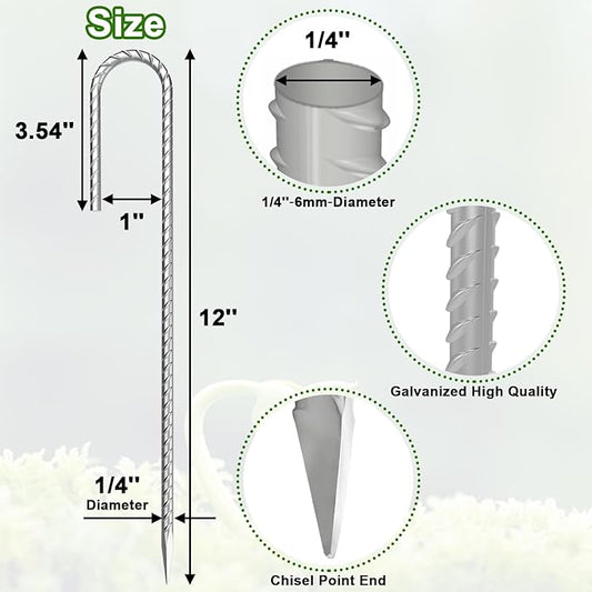 VVOKGO Rebar-Stakes-12-Inch J Hook Galvanized Tent Stakes Heavy Duty, 95-Pack Ground Chain Link Fence Anchors with Chisel Point End for Gazebo, Camping Tents, Outdoor Inflatables Decorations