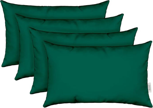 RSH DECOR: Sunbrella Lumbar Throw Pillows Set of 4 | 20" x 12" | Water and Fade-Resistant Performance Fabric | Outdoor Pillow Covers with Down-Alternative Inserts | Canvas Forest Green