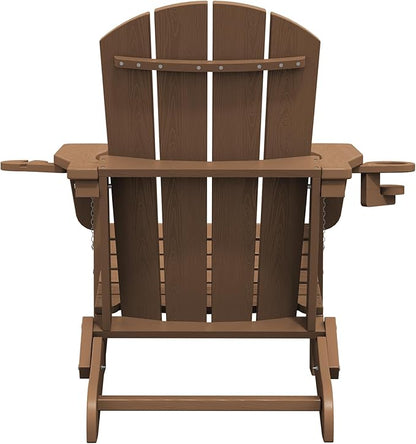 SERWALL Adirondack Chair with Cup Holders - Composite Adirondack Chairs HDPE Outdoor Chairs All Weather Use- Brown
