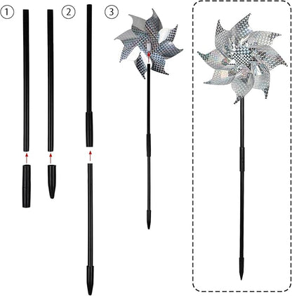 15 Pack Reflective Pinwheels with Stakes, 18.5" Plastic Bird Blinder Sparkly Pin Wheel Scare Birds and Animals Away Spinner Pinwheels for Lawn Yard Garden Farm