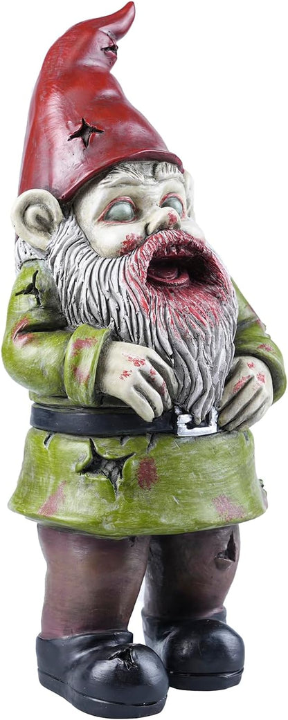 Zombie The Walking Dead Gnome Garden Statue Sculpture Scary Halloween Decoration - Resin, 10 Inches