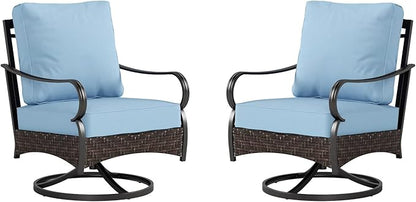 Sophia & William Extra Large Outdoor Patio Swivel Sofa Chairs Set 2 PCS Heavy-Duty Metal Porch Furniture with High Back & Deep Seating Area, 5.5" Thicken Cushions for Deck, Lawn, Outside (Blue)