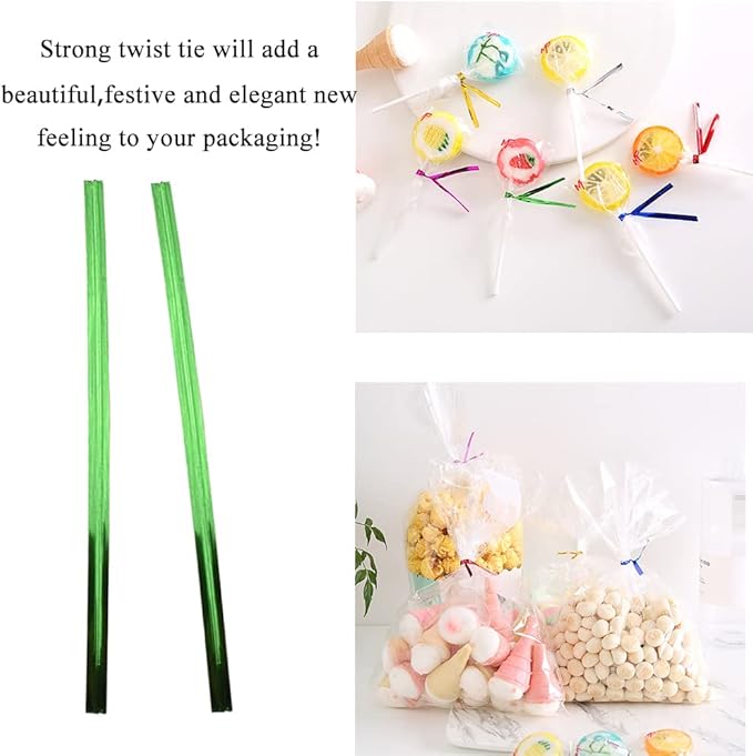 HAHIYO 300Pcs 4 inches Green Metal Twist Ties Bread Candy Coffee Bag Ties Plant Garden Twist Ties for Cellophane Treat Bags Gift Wraping Bags Plastic Bags Halloween Party Cake Present Art Crafts