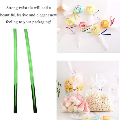 HAHIYO 300Pcs 4 inches Green Metal Twist Ties Bread Candy Coffee Bag Ties Plant Garden Twist Ties for Cellophane Treat Bags Gift Wraping Bags Plastic Bags Halloween Party Cake Present Art Crafts