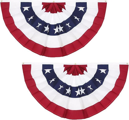 3 x 6 Ft American Pleated Fan Flag, USA Patriotic Half Fan Bunting Flag, 4th of July Decorations Flags (Set of 2)