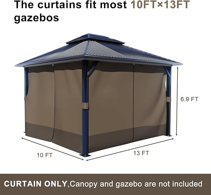 BPS 10' x 13' Gazebo Curtain Privacy 4-Panel Sidewall Outdoor Replacement Shade (Only Curtain)