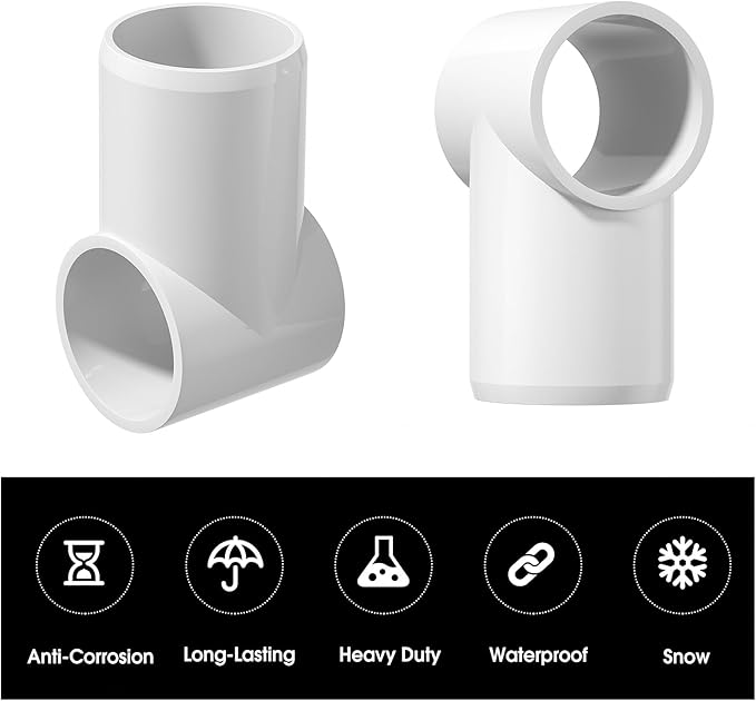 1" Adjustable 3 Way PVC Fittings, 12PCS Furniture Grade Pipe Connector, 1Inch Slip Sling Tee Fitting for DIY PVC Structure and Furniture