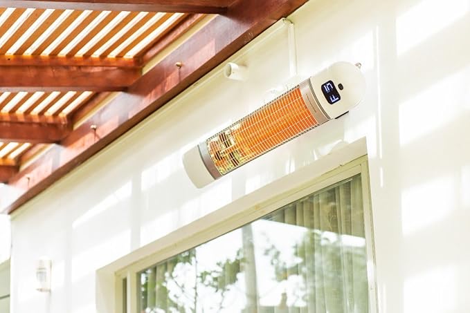 Infrared Patio Heater, Carbon Wall Mounted Heater 300/1500W, 6 Heat Modes Outdoor Heater, IP55 Waterproof, Instant Heat in 3 Seconds, Remote Control (WHITE)