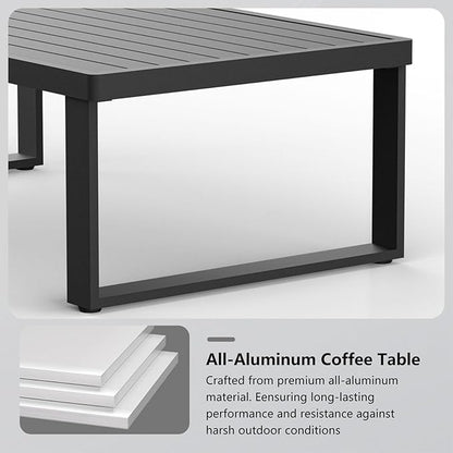 Aluminum Outdoor Coffee Table - Black Rectangle Patio Tables for Deck, and Poolside