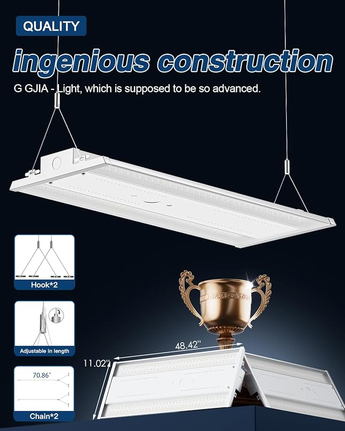 400W 4FT Linear High Bay LED Shop Lights,2-Pack of Adjustable 400W/320W/240W/100W, 60,000LM LED High Bay Lights, 150LM/W, 0-10V Dim, 120-277V, 5000K Daylight for Warehouse Workshops - UL