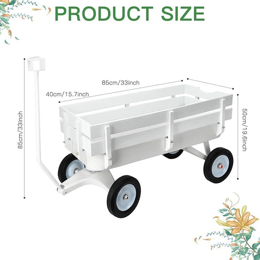 All Terrain Wagon,Heavy Duty 33Inch Sport Cargo Wagon with Removable Wooden Side Panels,Big Tires and Wide Grip Handle,Ideal for Weddings and Flower Girls,White