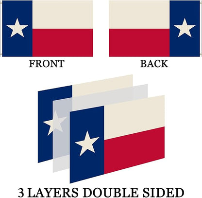 Texas State Flag 3x5 Heavy Duty Outdoor Double Sided- 3Ply 240D 4 Rows Stitched- State Of Texas Wall Flag Banner For Truck- UV Fade Resistant With Canvas Header & 2 Brass Grommets