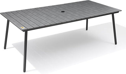 Outdoor Dining Table for 6-8, 82.7 inch Patio Dining Table with Wooden-Like Top and Aluminum Frame, Rectangular Table with Umbrella Hole Outdoor Furniture, Grey