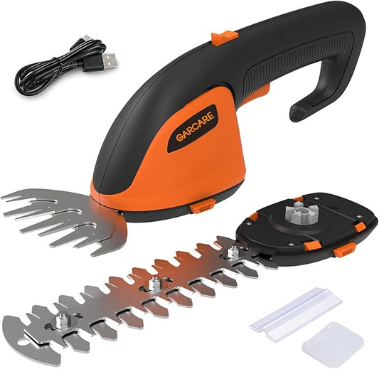 GARCARE 2-in-1 Cordless Grass Shear & Hedge Trimmer, 7.2V 2000mAh Li-ion Battery, Type-C Charging, Lightweight for Lawn, Shrubs, Patio