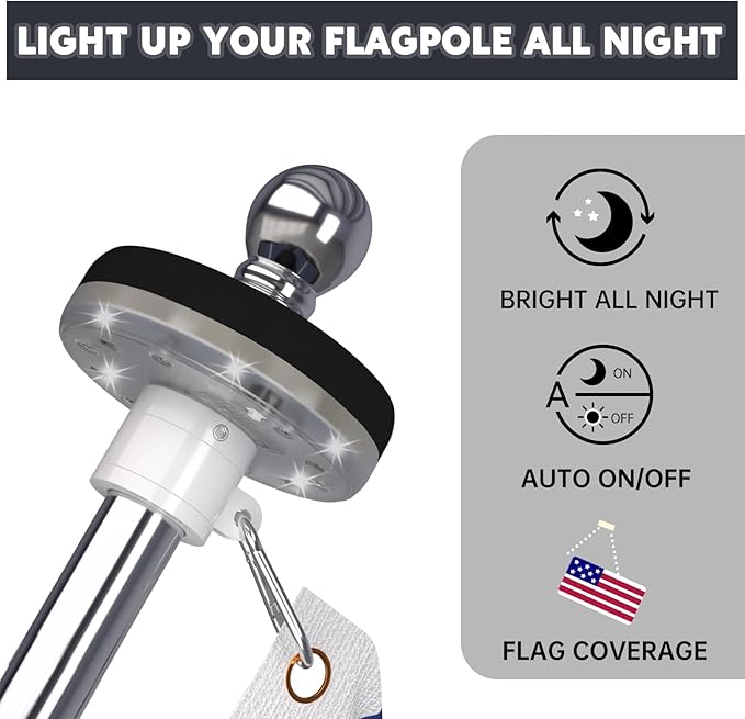 ZMTECH 1PC Flagpole Solar Light, Solar Flag Pole Lights, Outdoor Waterproof LED for 5-10FT Flag Poles, Flag Light Fits 1in Diameter Poles, Auto On/Off & Solar Charging (Black)