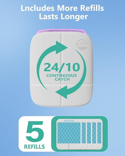 Flying Insect Trap, Plug-in Fruit Fly Trap, （1 Device +5 Glue Cards） Indoor Gnat Traps, 400 Sqft Protection Area, Suitable for Gnat, Moth, and Mosquito, and Can Used in Every Corner of Home